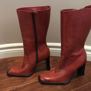 Mia Deacon Red Leather Mid Calf Boots US 8.5 M Women